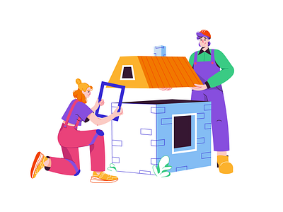 Building boy branding builder design flat flowers girl graphic design grass home house illustration roof ui ux web window