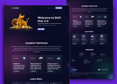 DEFI hub 2.0 coin crypto cryptodefi defi element figmadesign landing page programmablemoney