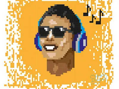 Pixel art. Portrait. adobe illustrator face glasses happiness headphones illustraion joy man music people pixel art portrait smile vector illustration yellow