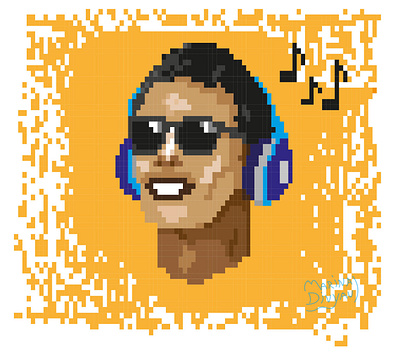 Pixel art. Portrait. adobe illustrator face glasses happiness headphones illustraion joy man music people pixel art portrait smile vector illustration yellow