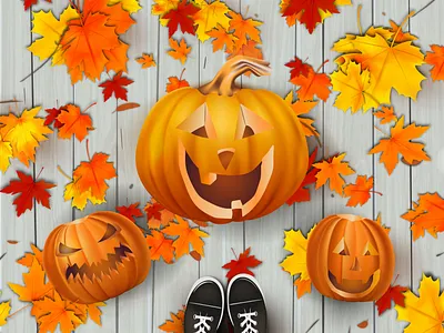 Halloween. Vector illustration. adobe illustrator autumn halloween illustraion leaves pumpkin pumpkins sneakers vector illustration
