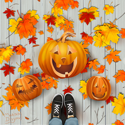 Halloween. Vector illustration. adobe illustrator autumn halloween illustraion leaves pumpkin pumpkins sneakers vector illustration