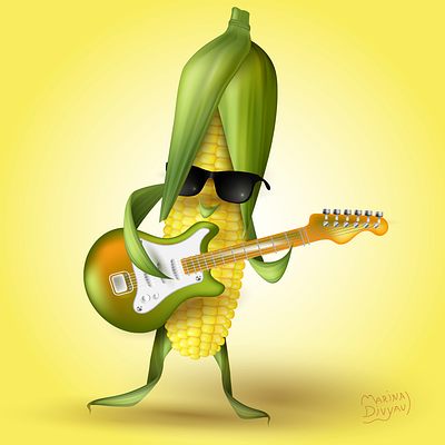 Vector illustration. Maize guitarist. adobe illustrator character corn guitar guitarist illustraion maize music musician vector illustration vegetable