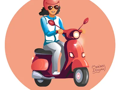 Vector illustration. A girl on a scooter. adobe illustrator girl illustration scooter transport vector illustration