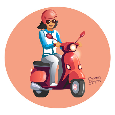 Vector illustration. A girl on a scooter. adobe illustrator girl illustration scooter transport vector illustration