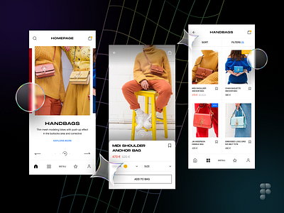 E-commerce Fashion App animation app branding design ecommerce fashion glassmorphism illustration logo minimal store typography ui ux web website