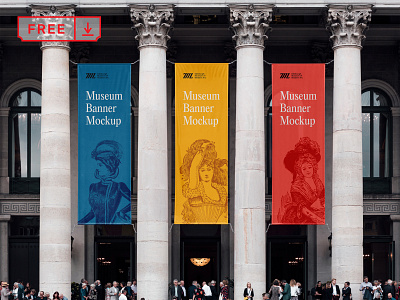 Free Museum Banners Mockup banner branding design download flag free freebie identity logo mockup mockups psd sign template typography