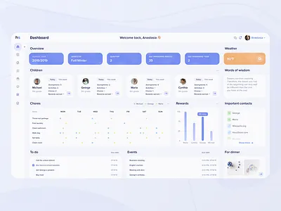 Data visualization 🤍 Dashboard light theme 2022 design admin admin panel calendar chart design children chores clean design dashboard data visualization educational family graph management overview rewards stats students ux work organizing