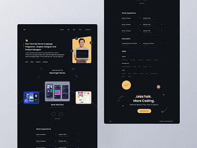 Portfolio about me clean clean site cv dark dark site dark web design web exprience figma landing landing page personal personal web portfolio resume skill ui uidesign web resume