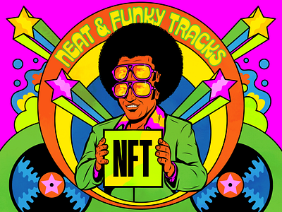 NFT... Neat & Funky Tracks design funky illustration lettering metaverse net retro surrealism token vector vintage