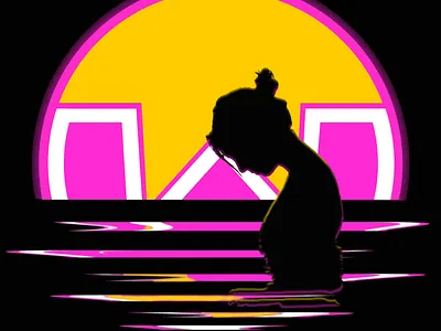 Wownero Reflections black crypto design gold graphic design illustration memecoin photoshop piny privacy coin woman with sunset wownero