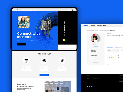 mntr. - Platform for connecting with mentors blue clean design mentor platform profile saas website student ui university ux video visual web webdesign