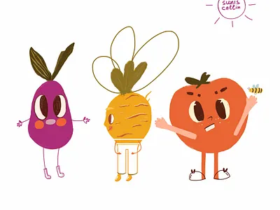 Three vegetables art characters design icon illustration vegetables