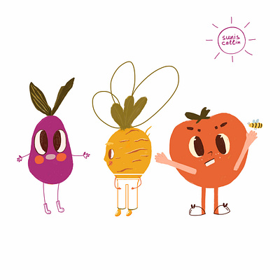 Three vegetables art characters design icon illustration vegetables