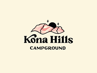 Kona Hills Campground Logo 1970s 70s type branding camp campground camping groovy hand drawn hand lettering hills illustration lettering logo michigan mountain mountain logo psychedelic sparkles sun logo typography
