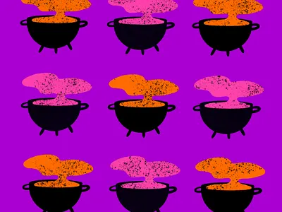A Witchy Brew bold brew cauldron colorful halloween icon illustration magic minimal neon orange pop pot purple smoke vector witch