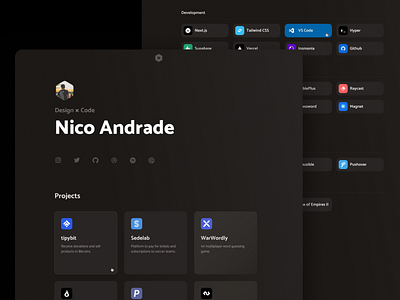 nicoandrade.com clean css dark minimal personal portfolio tailwind ui web website