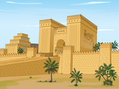 Illustration of Nimrud Gate 2d architecture artwork assyrian design history illustration vector