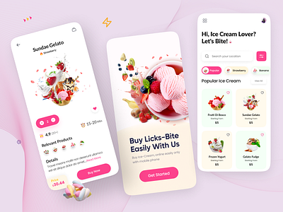 Licks - Ice Cream Store App UI Design app design ice cream branding design graphic design ice cream app ice cream mobile app ice cream ui icea cream design ios app landing page design mobile app design product design ux website design