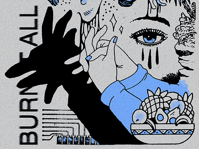 Burn It All electric eye fruit halftone hand horror illustration texture vin conti