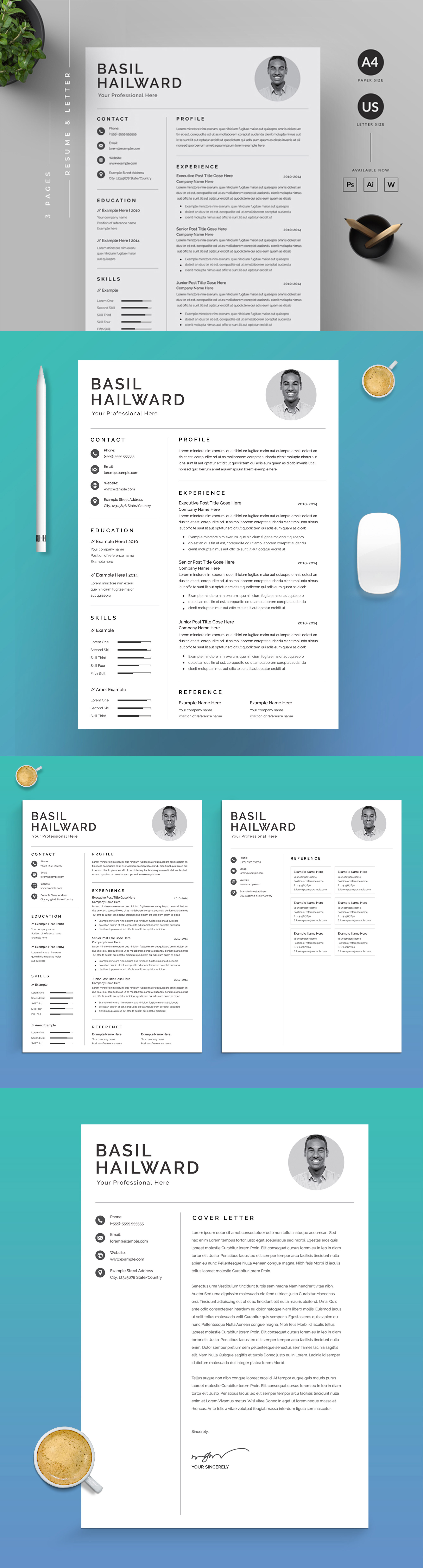 Professional Resume and Cover Letter cover curriculum cv design indd indesign resume job layout letter photo portfolio resume template word work