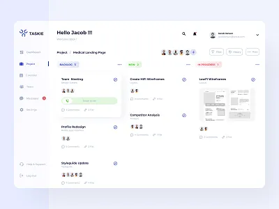 Taskie - Project Management View activity application client dashboard desktop filters management meeting minimal modern project project management reminder settings summary task management tasks team time ui