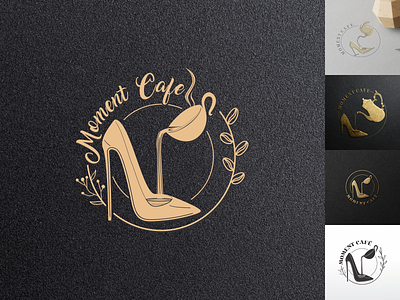 Feminine Logo Moment Cafe brand design brand guide brand guideline brand identity branding cafe logo coffee coffee cup coffee pot design feminine logo high heels icon illustration logo minimal pictorial logo stiletto typography vector