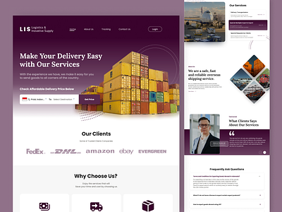 LIS - Logistic & Inovative Supply (Landing Page Website) adobe xd branding cargo company export figma graphic design import landing landingpage logistics mobile plane popular purple ships supply ui design web design website