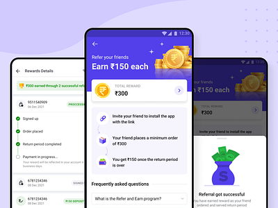 Referral Rewards on Shopsy app design badge celebration coin congratulations e commerce faq flipkart how it works money refer and earn referral rewards shopsy status successful ui ux win