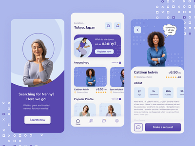 Nanny Finding app UX challenge app cleanui design dribbble figma illustration minimal nanny nannyfinding service ui ux uxchallenge vector