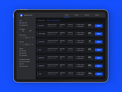 Server configurator app configuratore cpu design ram server storage tech ui ux web website