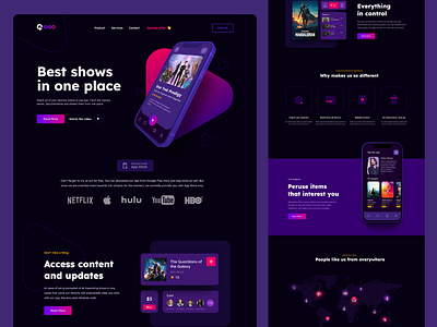 OGO Website & App Design app blue brand clean dark theme modern movie app movie website pruple ui uiux ux webdesign website