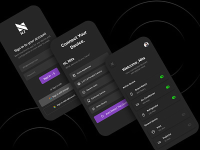 Home Appliances Mobile App android app black dark theme design illustration interface ios minimal mobile mobile app screen motion graphics product design purple ui uiux ux