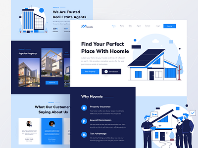 Hoomie : Real Estate Homepage 🏠 apartment booking building buy home homepage hoomie house industry landing page product properties property real estate rent rental residence sell website