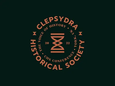 Clepsydra badge brand branding clepsydra design history hour hourglass identity logo sand glass society stamp time