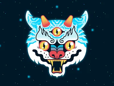 Byakko - Monstars Club collab art cnft design flat folklore illustration japan logo monster nft retro texture tiger vector white tiger yokai