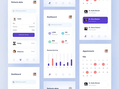 Medical app analytics app blue calendar card chart clean concept dashboard design flat medical minimal page screen search ui ux view
