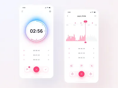 Mobile Voice Recorder app clock design figma icons light minimal mobile progress bar recording stopwatch time timer ui voice