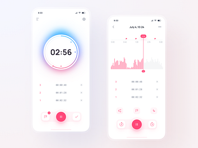 Mobile Voice Recorder app clock design figma icons light minimal mobile progress bar recording stopwatch time timer ui voice