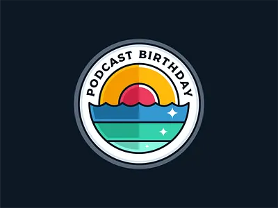 Podcast Birthday achivment badge birthday branding day design icon icon set iconography illustration logo mark podcast stream streaming sun sunrising typo typography vector