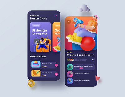 Online Master Class mobile app UI concept 3d class education figma learning mobile app online sinthai sinthaistudio ui