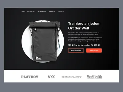 Landing page design for outdoor equipment, sports bag bag clothes design landing page minimal sports ui design ux ux design