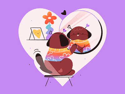 ME & ME blog illustration character dog flat illustration illustration love procreate puppy purple selfcare selflove shih tzu valentines valentines day