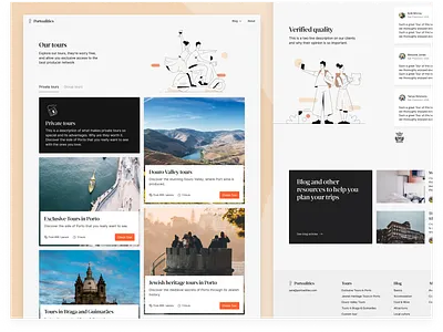 Portoalities website. blog cards clean design homepage illustration inter itinerary nitida display porto portoalities significa tabs tour tourism travel ui ux webdesign website