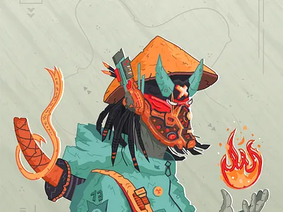 drifter of the future alien asian character concept art cyber cyberpunk design fantastic flat future illustration katana nft nftart nftartist robot sci fi sword vector warrior