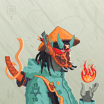 drifter of the future alien asian character concept art cyber cyberpunk design fantastic flat future illustration katana nft nftart nftartist robot sci fi sword vector warrior