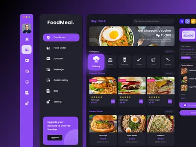 Food User dashboard SAAS Dark admin admin interface admin panel admin ui dahsboard dark darkmode flat food graph interface report restaurant sidebar ui uiux user user dashboard ux web dashboard