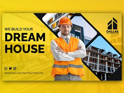 Construction House Real Estate Website Banner/header Design adobe photoshop advertising architecture banner banner design colorful colors construction creative design gradient graphic design home house real estate social social media web banner website banner yellow