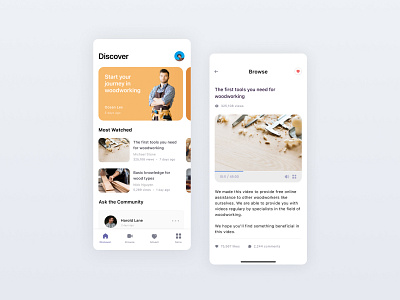 Woodworking Video App app app design clean design ios light streaming ui ux video woodworking