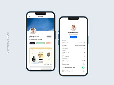 User Profile and Settings Page - DailyUI 007-008 dailyui design flat minimal settings ui user profile